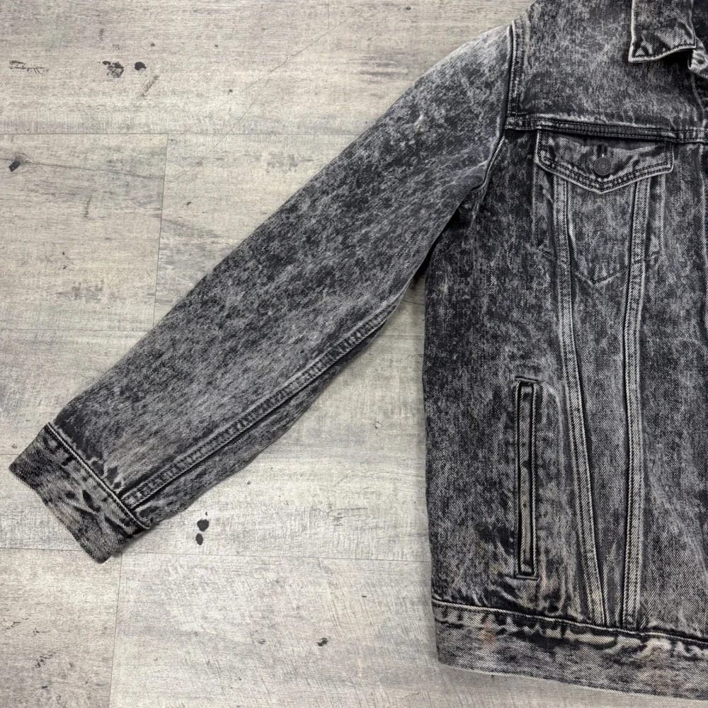 Levi's Denim Jacket Mens XL Black Acid Wash Trucker Jacket Button Up Cotton - Picture 10 of 12